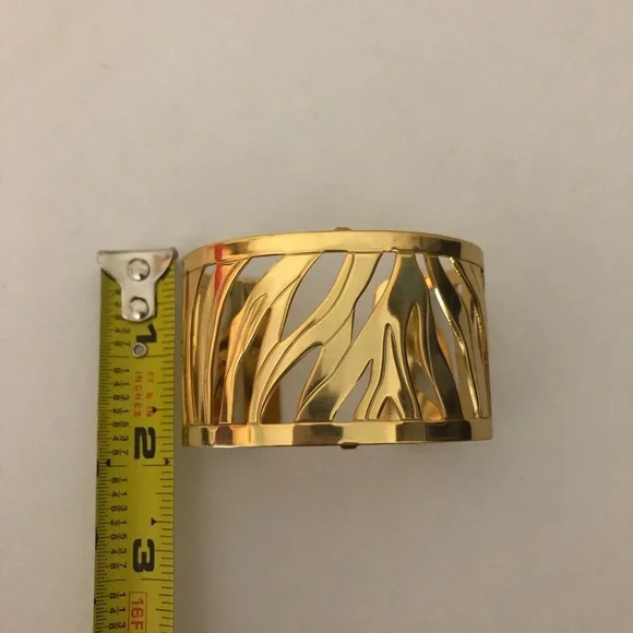 Brighton Christo Johannesburg Wide Gold Bangle Cutout Statement Cuff Bracelet - Picture 5 of 5